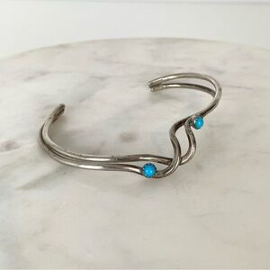 Sterling Silver Bracelet Turquoise Stones Stamped Sterling G Skeets Wavy Twisted
